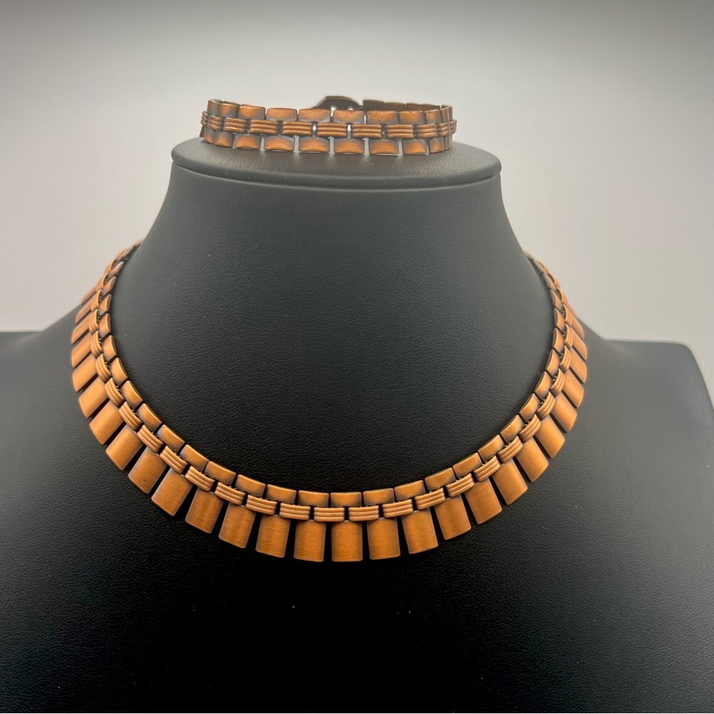 Midcentury Modern Solid Copper 15” Panel Necklace Choker & Bracelet Set